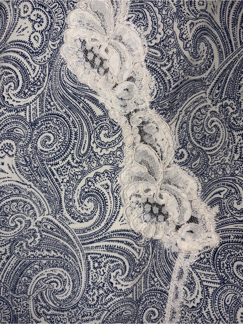 Maidenform Navy and White Paisley Lace Trim Top